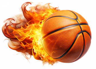 Basketball on fire with smoke isolated on white background
