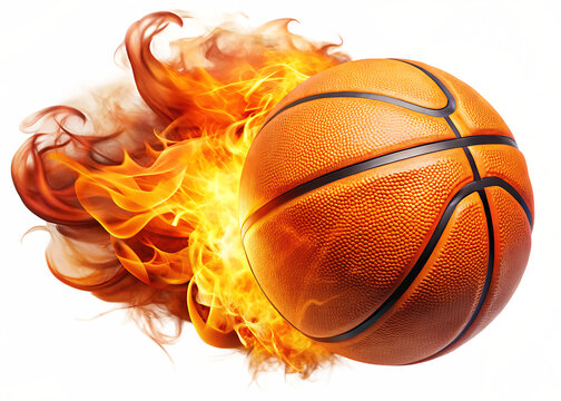 Basketball on fire with smoke isolated on white background