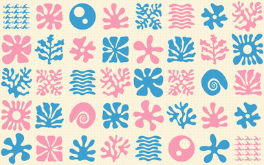 Abstract Coral Reef Seaweed Ocean Seamless Pattern Blue Pink Creative Vector Texture