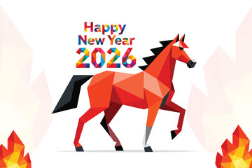 Geometric of Happy 2026 new year fire horse chinese new year
