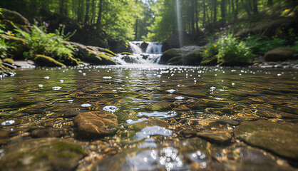 Tranquil stream glitters, nature's pure beauty