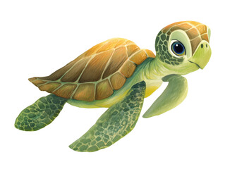 Swimming turtle exploring the ocean depths in a colorful underwater environment