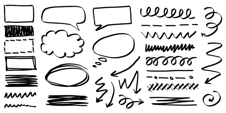 Doodle Arrows, Borders, and Highlight Elements in Hand-Drawn Style