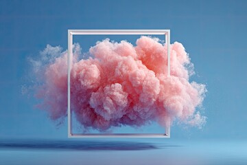 Pink cloud centered in white square frame over blue background