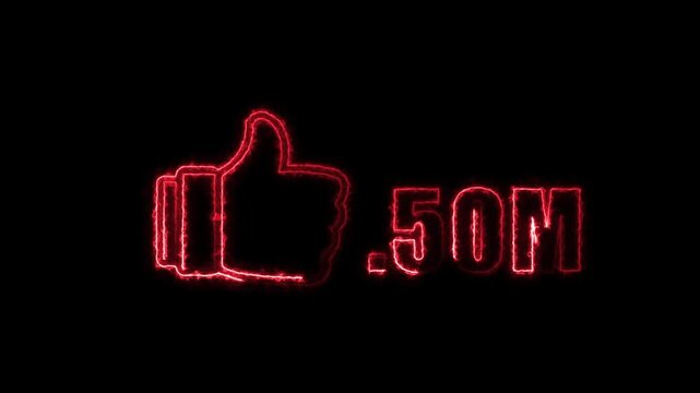 red  Electric Neon 50M Likes Animation | Glowing Social Media Milestone Effect, 4k video