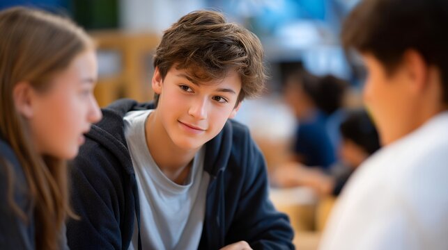 Students participating in an anti-bullying workshop led by a counselor in a bright, inclusive classroom — emotional safety, student empowerment, and positive school climate. cinematic color - Powered by Adobe