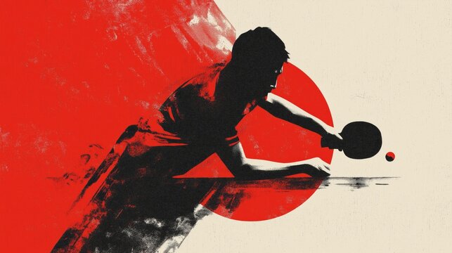 Table tennis poster. Ping pong wallpaper. Silhouette of a Ping pong player on abstract background