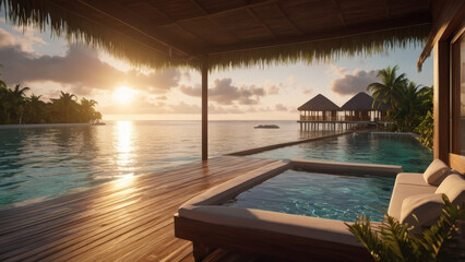 Tropical Resort View with Private Plunge Pool at Golden Sunset