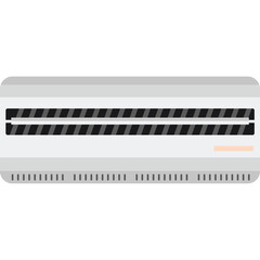 Modern Sleek White Air Conditioner Unit With Black Vents and Subtle Orange Indicator Light Isolated on Transparent Background