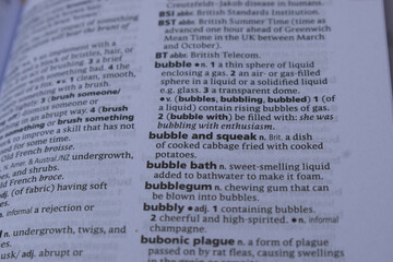 Obraz premium English Dictionary Page Close Up With The Word Meaning Of -bubble and squeak