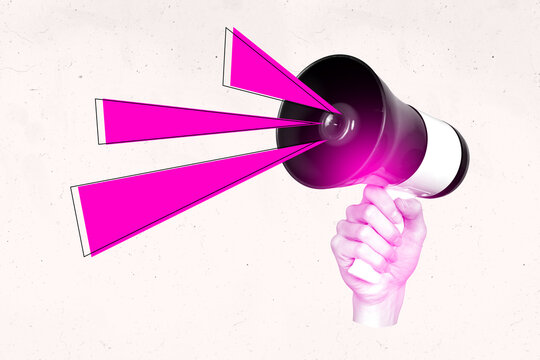 Full sketch design artwork image photo collage of hand hold megaphone press brainwashing propaganda manipulation fake news - Powered by Adobe