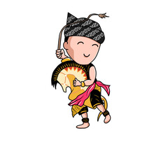 Traditional Javanese Dancer Cartoon Character with Ornament Fan