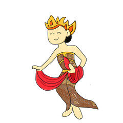 Traditional Javanese Dancer Cartoon Character Illustration