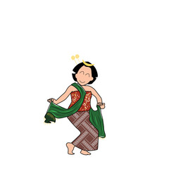 Traditional Javanese Dancer Illustration in Intricate Batik Pattern