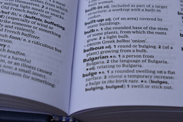 English Dictionary Page Close Up With The Word Of -bulbous