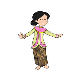 Traditional Javanese Dancer in Yellow Kebaya and Batik Sarong Illustration
