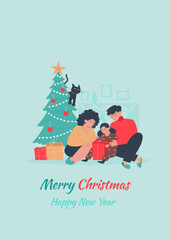 Merry Christmas and happy new year  modern card set elements greeting text lettering pink background vector. stock vector