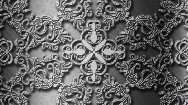 Seamless ornate metallic abstract floral pattern background video animation