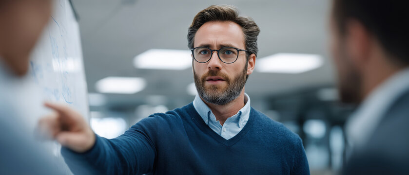 Business professional presenting ideas in a modern office setting