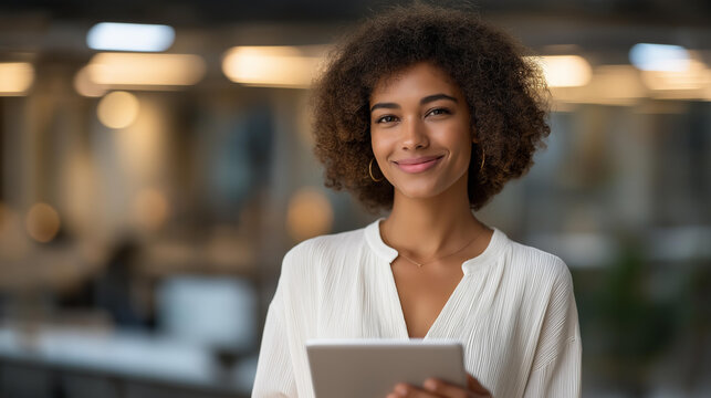 Manager greeting a new team member with a digital tablet and branded orientation folder in a clean, modern workspace — a strong visual of leadership, organization, and the human side of corporate