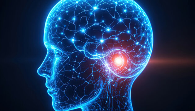 Stunning brain network connecting human thought, representing artificial intelligence, cognitive function, and neural pathways, ideal for science concepts