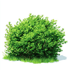 Fototapeta premium Green bush with fresh leaves and grass on white background