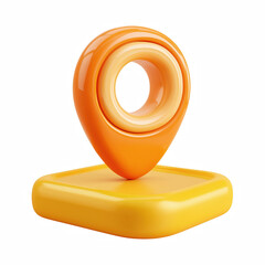 3D Orange Location Pin Icon on Yellow Base, Navigation Map Marker Symbol, Isolated on Transparent Background