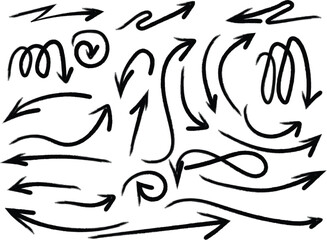 Various handdrawn arrow shapes point in different directions, set on a transparent background