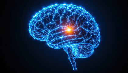 Radiant human brain concept art for neuroscience research and medical technology, showcasing neural networks and cognitive function with glowing connections