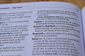 Obraz premium English Dictionary Page Close Up With The Word Meaning Of -buyer