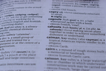 Obraz premium Definition Of English Dictionary Close Up Of Page With Word - cahoots
