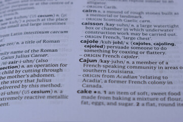 English Dictionary Page Close Up With The Word Of -Cajun
