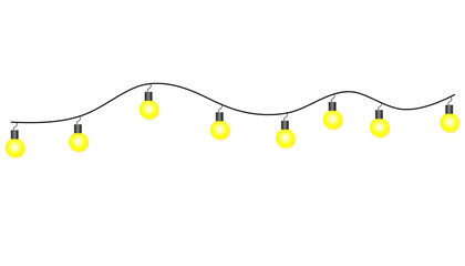 A clean, modern vector illustration of bright golden-yellow garland lights with crisp outlines and smooth gradients. Perfect for festive borders, invitations, banners, and holiday-themed designs.