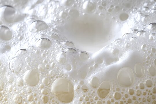 This detailed visual highlights the unique texture and bubble formations of beer foam, emphasizing its creamy appearance and frothy qualities. With copy space for text