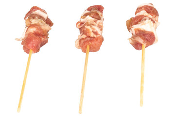 Fresh grilled pork on a stick isolated on white background