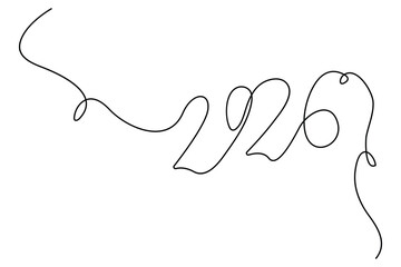 2026 continuous line art number outline illustration in single stroke minimal style for creative decoration
