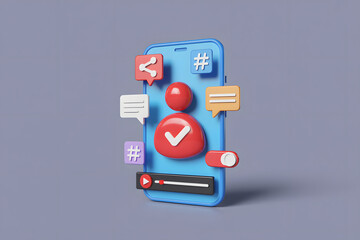 3D Rendering of a Smartphone with Social Media Icons and User Profile