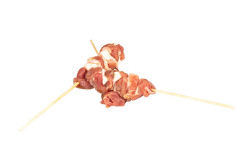 Fresh grilled pork on a stick isolated on white background
