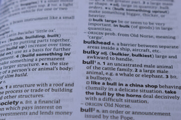 Obraz premium English Dictionary Page Close Up With The Word Of -bulky