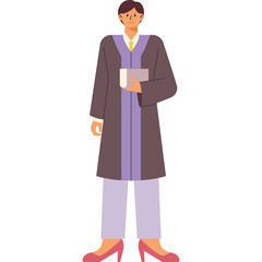 Legal Professional Standing Holding Book Wearing Graduation Gown And Cap With Lavender Robes And Pants Pink Heels On Transparent Background