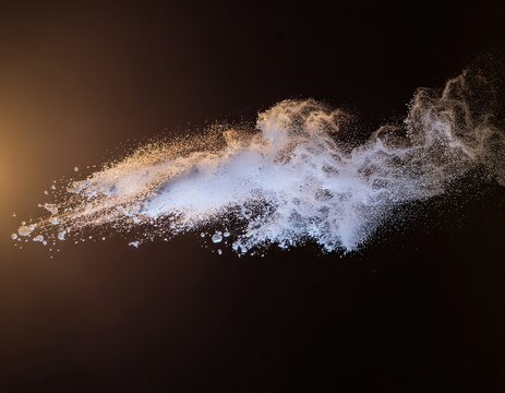 Abstract Swirling Cloud of White Particles Illuminated by Warm Golden Light Against a Dark Background - Powered by Adobe