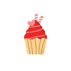 Strawberry cupcake illustration. Strawberry cupcake icon. Cupcake logo cartoon. Sweet dessert icon art