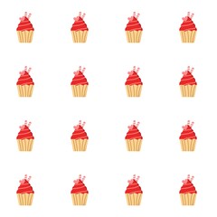 Strawberry cupcake seamless pattern. Doodle red cupcake pattern. Sweet Desserts Pattern background. Strawberry cupcake background