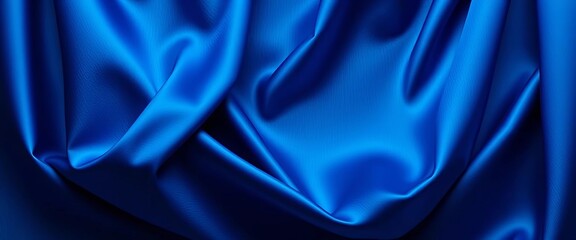 Obraz premium Deep blue satin drape, luxurious folds, studio shot, crepe, rayon