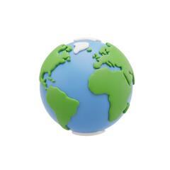 3D Rendered Earth Globe Icon with Green Continents and Blue Oceans Isolated on White Background