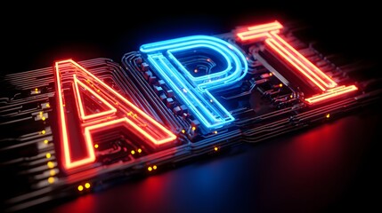 API Neon Sign on Circuit Board.