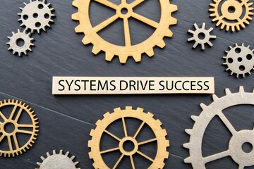 Gear Cutouts with Systems Drive Success Text Overlay