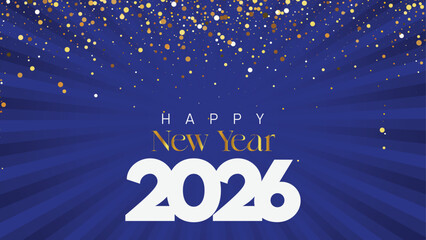 Golden and white new year 2026 text on blue background