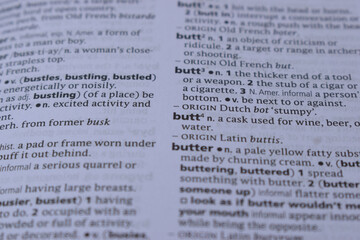 Obraz premium English Dictionary Page Close Up With The Word Of -butt