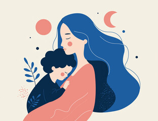 Loving mother embracing child creating a cozy, warm atmosphere of maternity and motherhood love